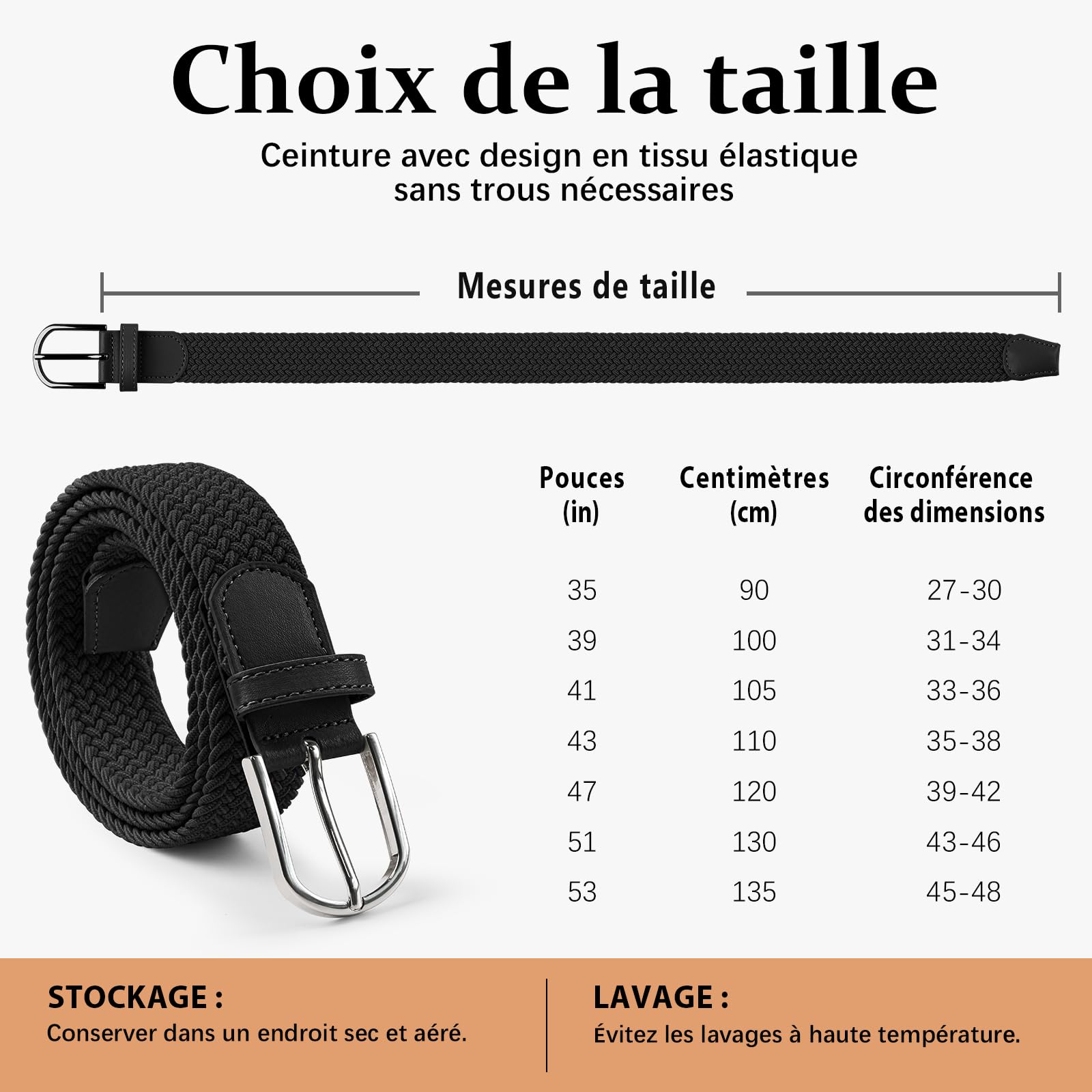 TANGCHAO Unisexe Tissu élastique Ceinture Élastique Tressée Stretch Belt Ceinture Étirable Pour les Hommes et les Femmes Plusieurs Couleurs