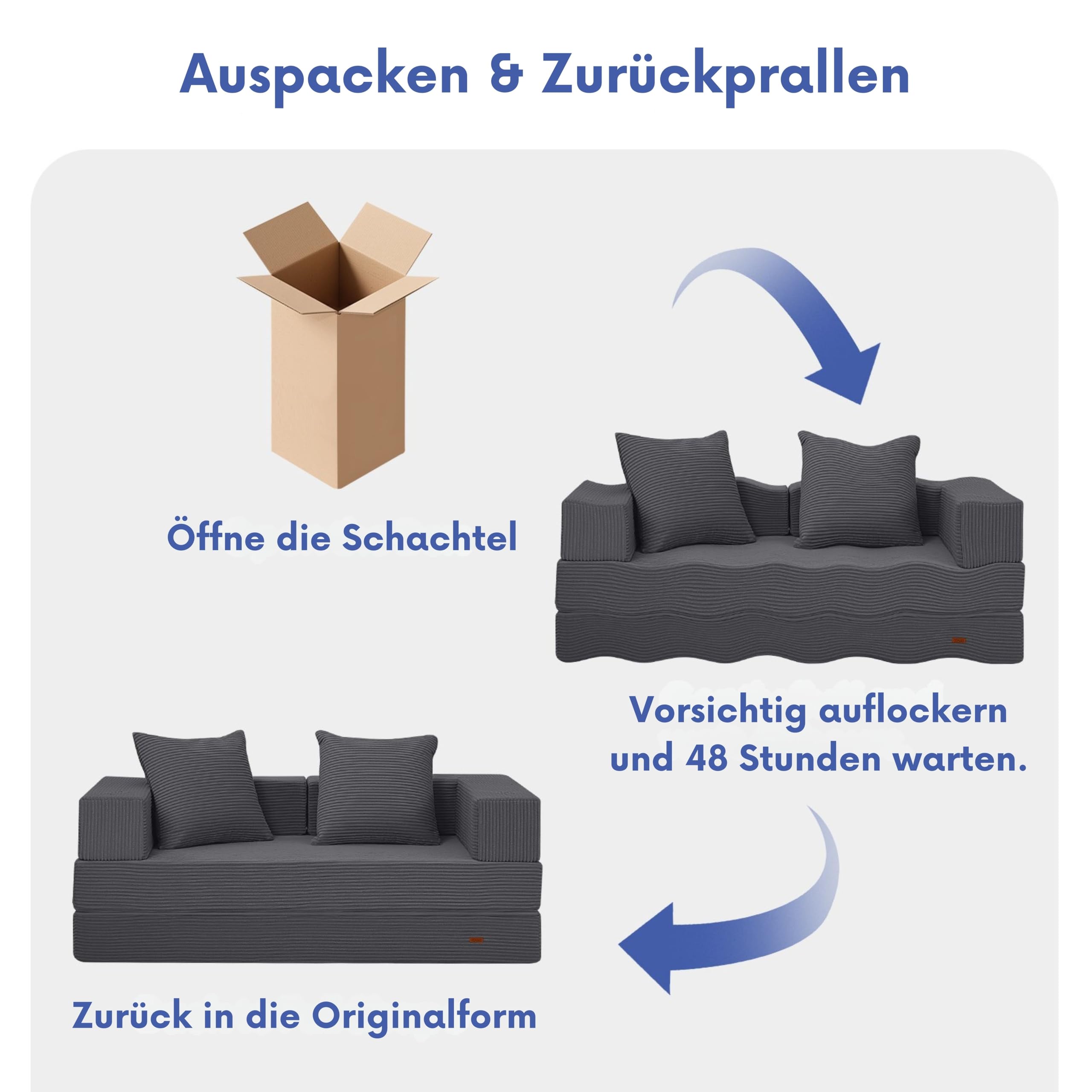 MeMoreCool 4-in-1 Boneless Couch, Umwandelbares Schlafsofa mit Armlehnen, Faltbare Matratze und Schlafsessel, Bequemes Schlafcouch für Wohnzimmer und Schlafzimmer als Lounge oder Gästebett