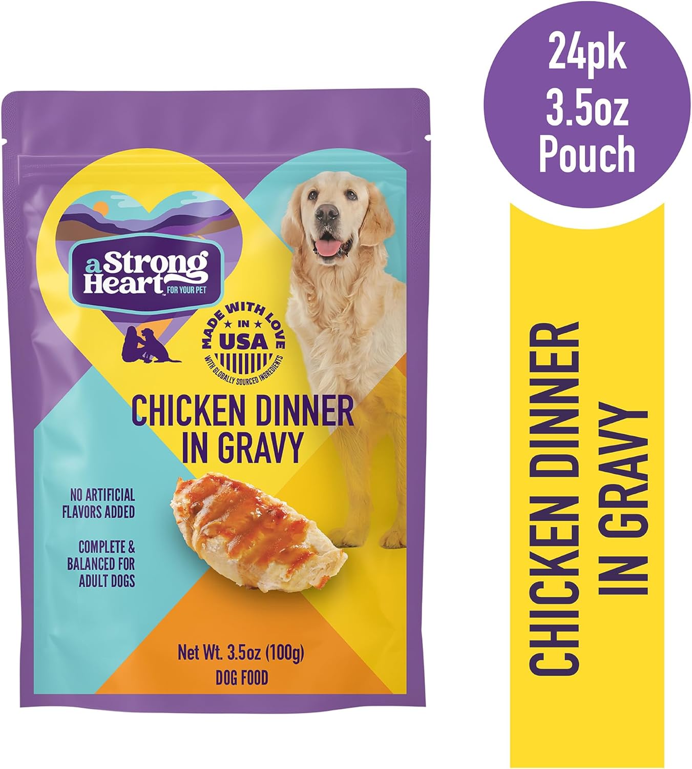 A Strong Heart Wet Dog Food Pouches, Chicken Dinner in Gravy, 3.5 oz Pouches (Pack of 24), Made in The USA with Real Chicken - Image 2