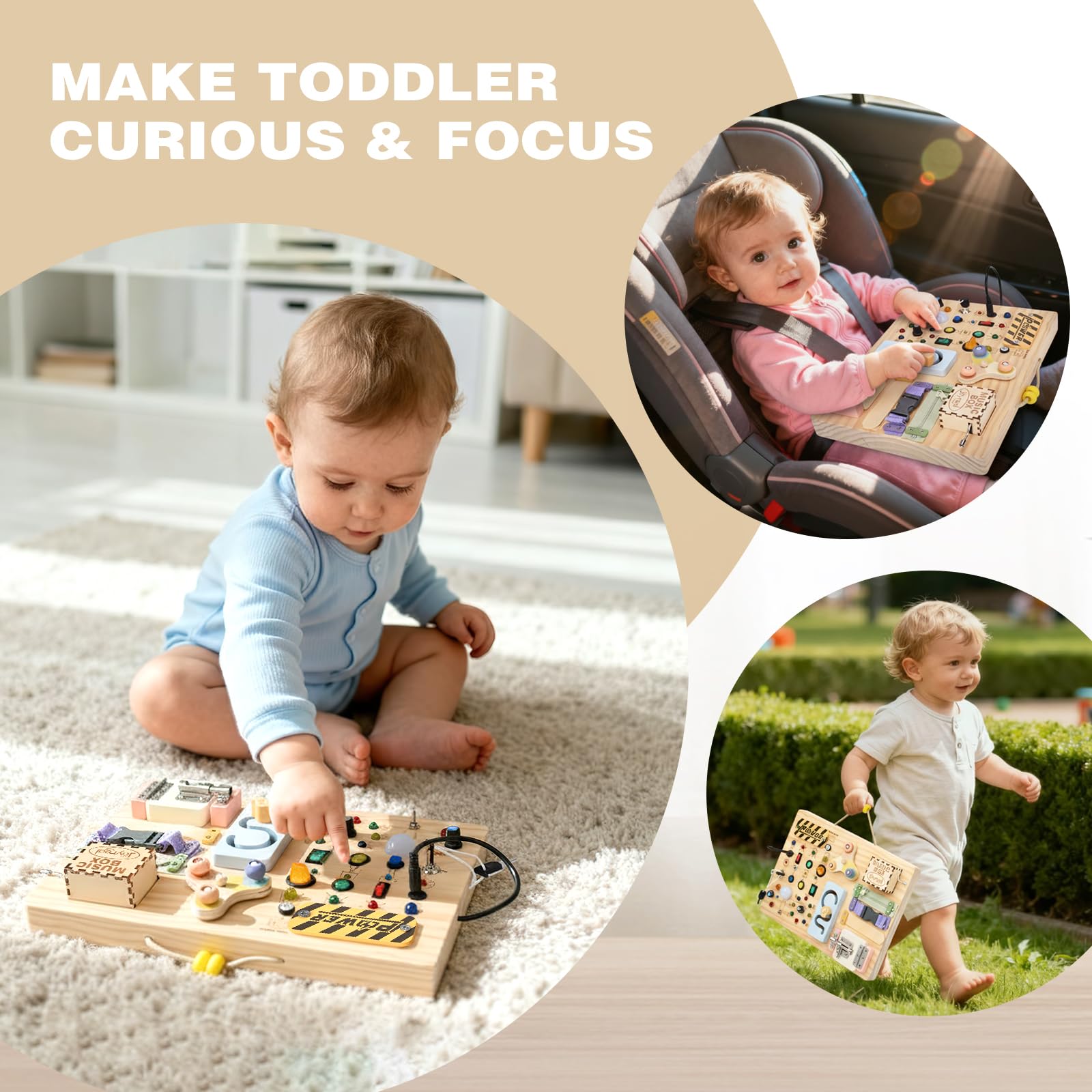Joyreal Busy Board Juguetes Montessori 1 años, Educativos Sensoriales Avec 19 LED 12 Motricité, Voyage Portables Activity Board 2 3 años, Juguetes Regalos pour Garçons Filles