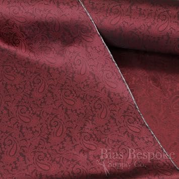 FIORELLO 100% Cupro Bemberg Two Tone Dark Red Jacquard Paisley Lining, by The Yard, Made in Italy