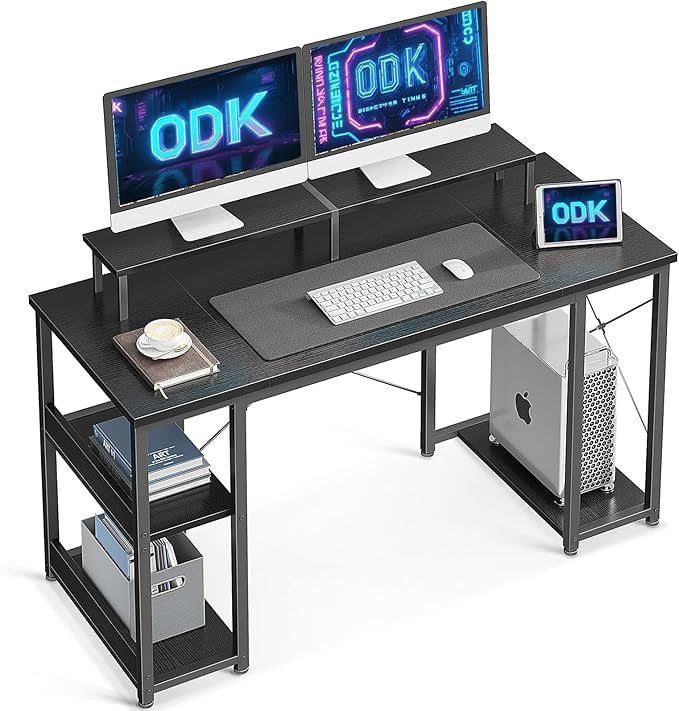 Scrivania Computer 120 Cm Con Ripiano Laterale, Hub Alimentazione E Luci RGB – Nero