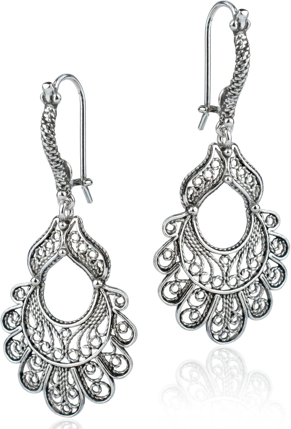 FILIGRANIST Sterling Silver Handcrafted Filigree Art Dangle Drop Women Earrings Collection