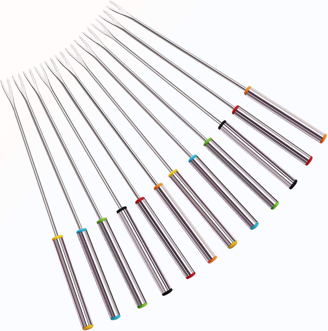 XATDOMESD 12 PCS Stainless Steel Fondue Forks, Heat Resistant Multicolor Coding Handle, 6 Colors x 2 Set, 9.5 Inch