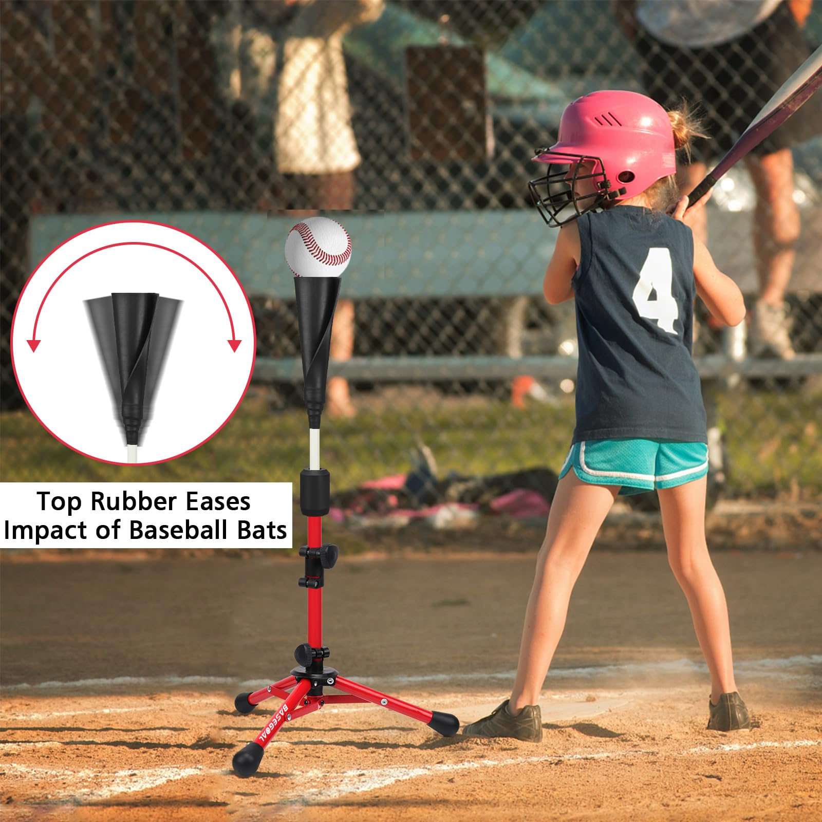 Hitting Tee Kids Baseball Batting Tee - Adjustable Height Tee Ball Trainer  With Removable Ball Caddy Baseball Tees For Hitting Adult, image size:1600x1600