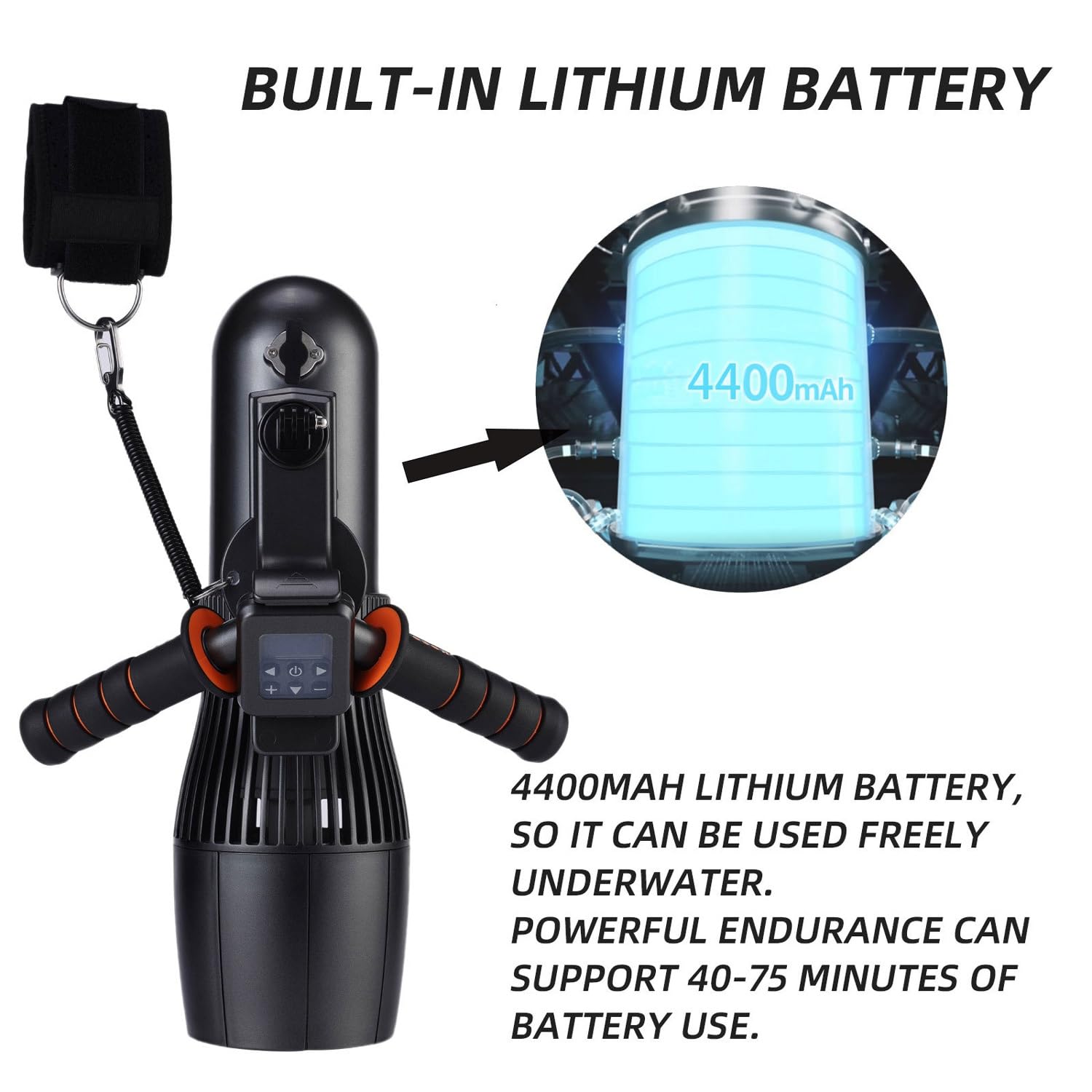 Unterwasser -Roller, 130 Minuten bürstenloser Unterwasserpropeller -Kit, 10 km/h elektrischer Unterwasser -See -Roller, Roller Taucher (Größe: 4000 MAH + Griff)