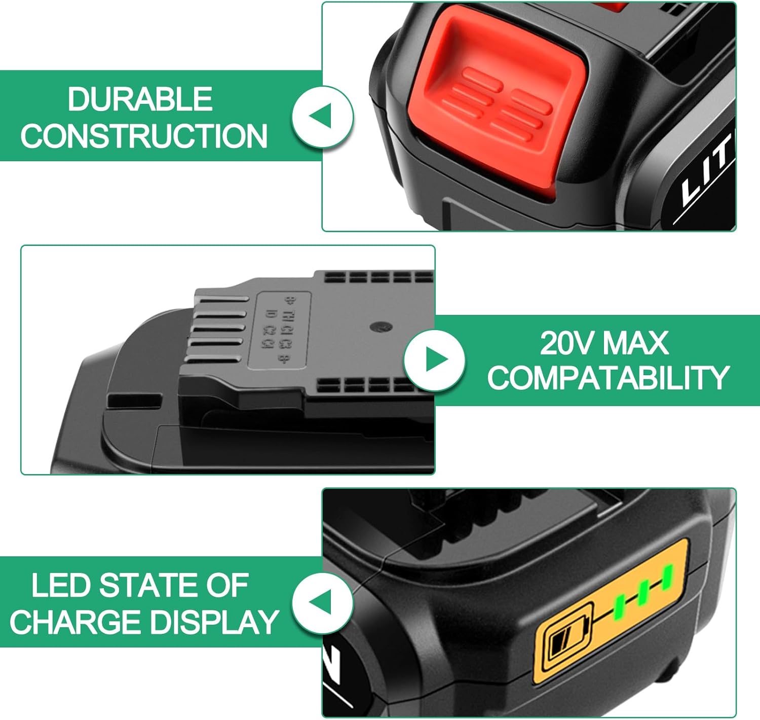 ADVTRONICS 4Pack 6.0Ah Replace for Dewalt 20V Max Battery Compatible with Dewalt 20V Battery DCB206 DCB200 DCB204 DCB205 Cordless Tools with LED Indicator