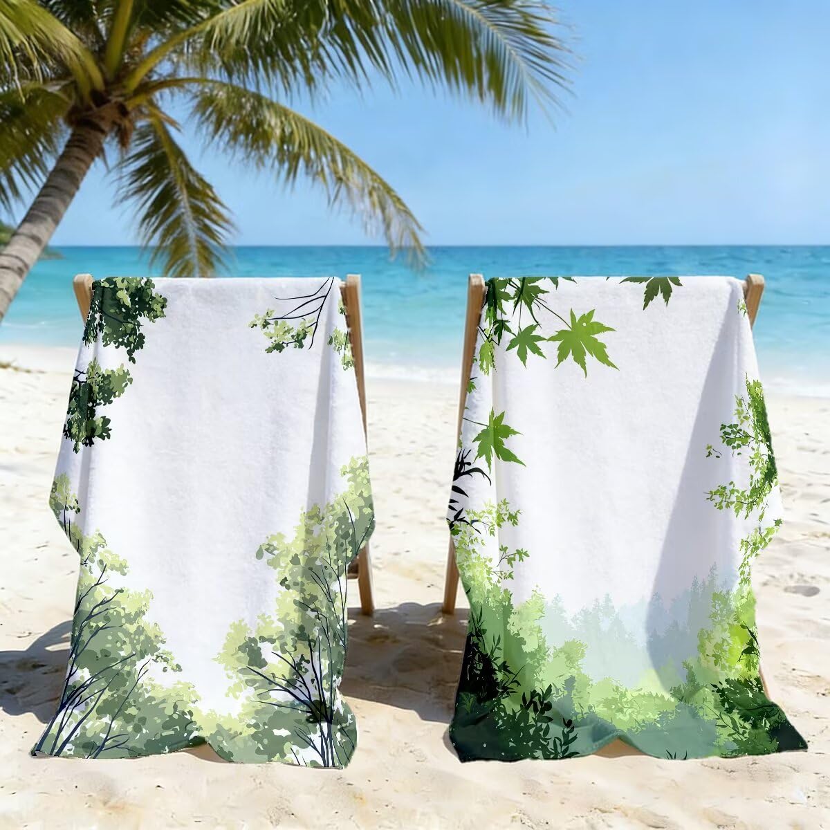 Toalla Playa 80x160 cm, Toalla Gimnasio Microfibra Secado Rapido, Juego de 2 Antiarena Toallas de Playa, Ligera Compacta Toallas Microfibra Grande para Viaje, Regalo Hombre Regalo Mujer (Planta) -5145