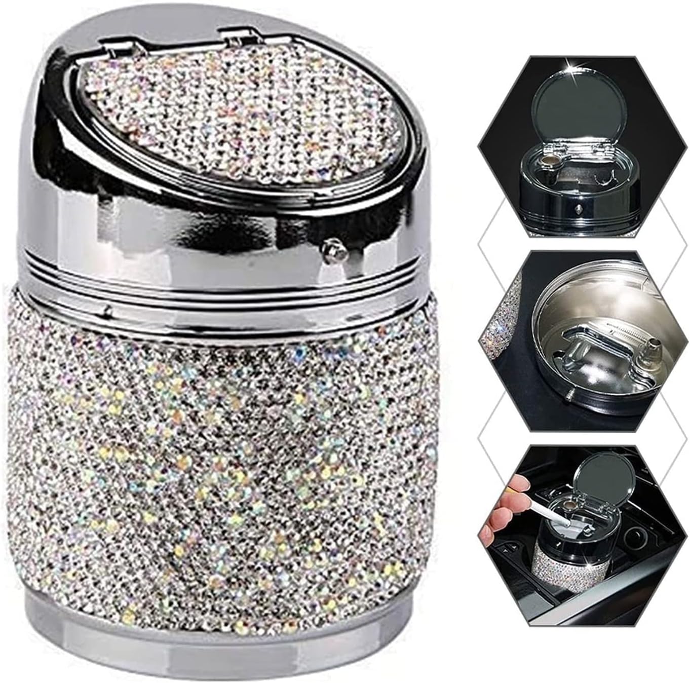 Car Ashtray, Portable Ashtray for Car, Car Ashtray Crystal Shiny Car Ashtray with Cover Suitable for Cars Great Gift for Ashtray (Color : C)