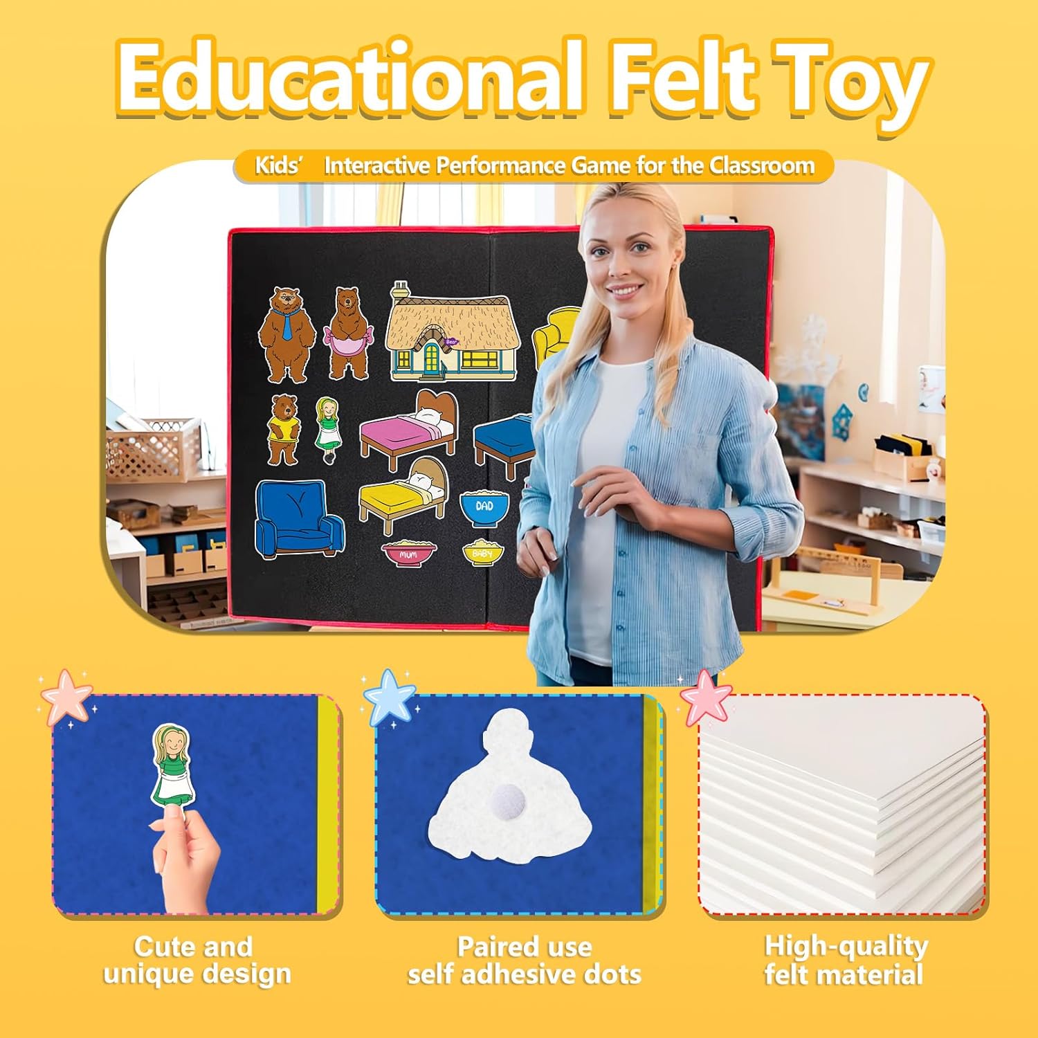 Goldilocks and the Three Bears Felt Board Stories Toddler Early Storytelling Learning Activities Felt Toys Interactive Play Kit for Kids