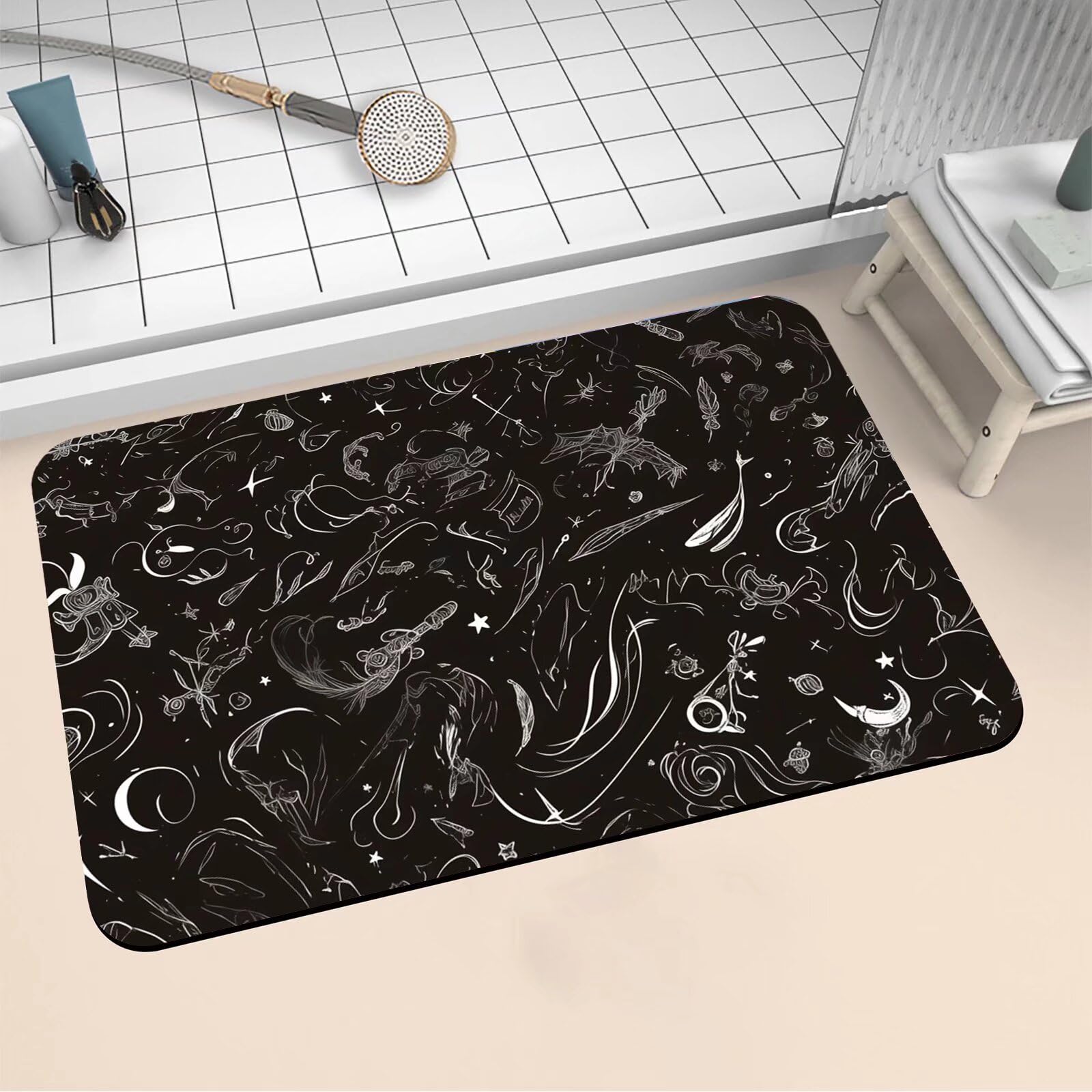 Tapis de bain diatomite 120x170cm noir grand format pour douche et WC