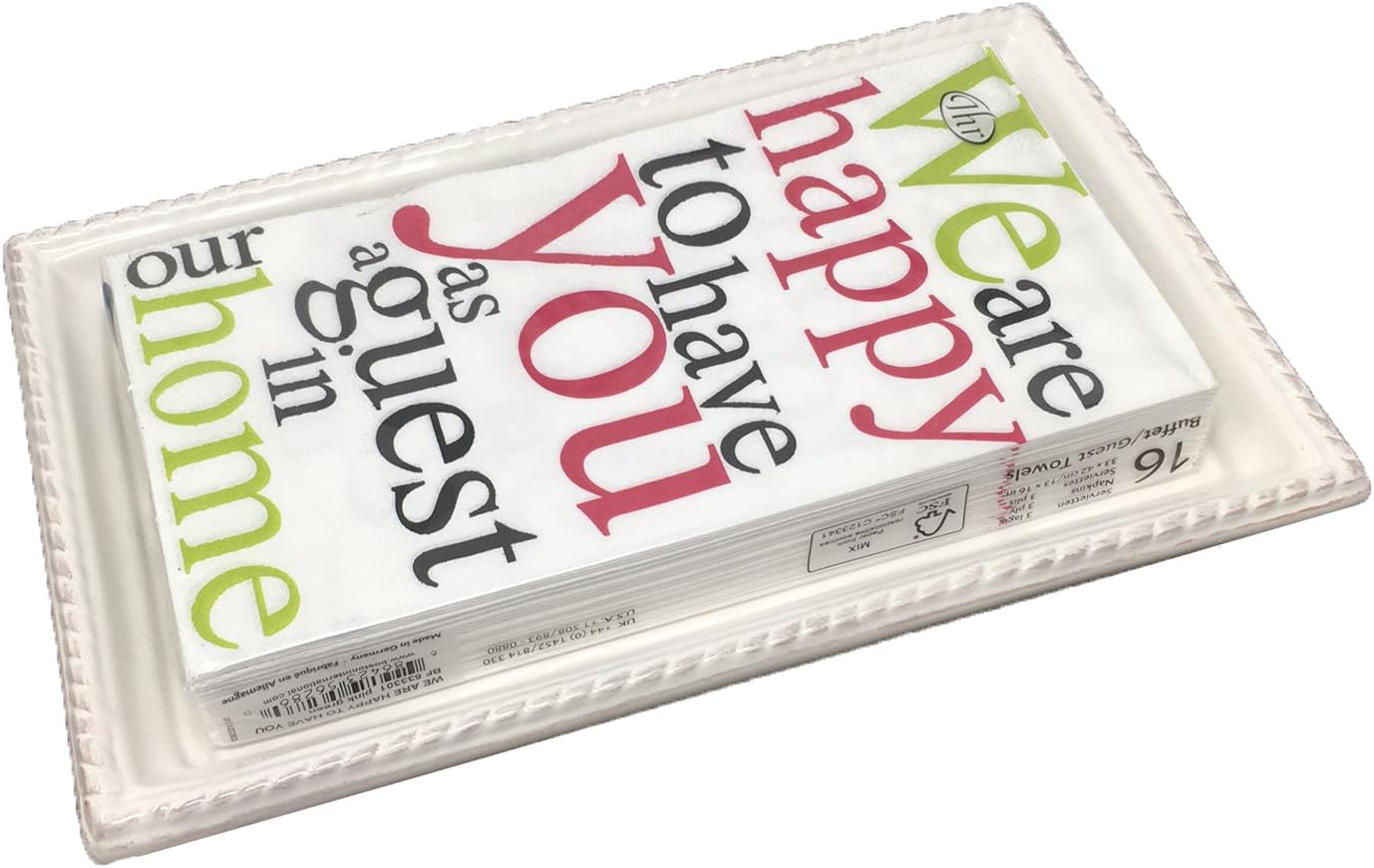 IHR Ideal Home Range Dinner Napkins Disposable 3-Ply Paper Hand Towels, 8.25" x 4.5", Happy to Have You (Gold and Silver), 16-Count