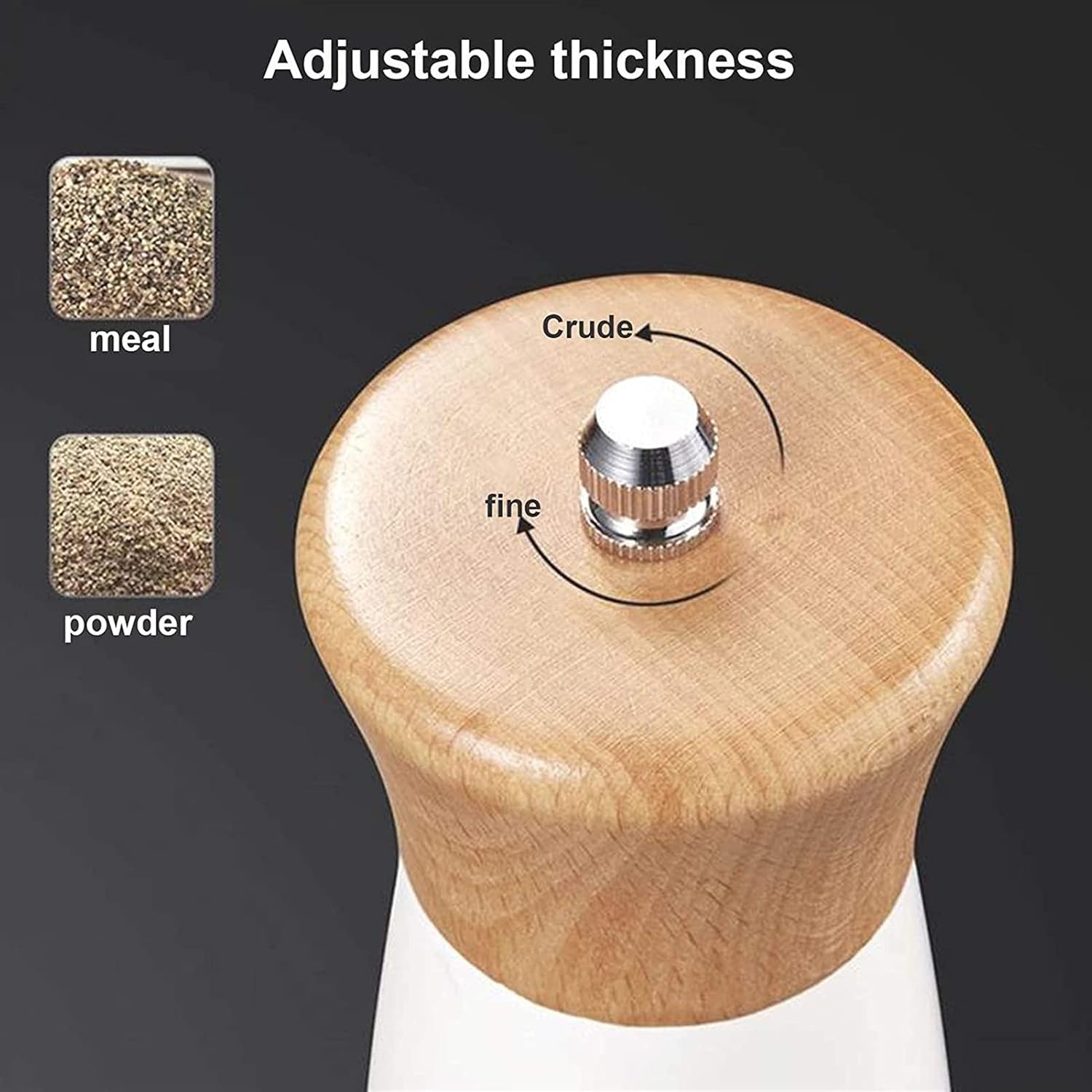 Salt and Pepper Grinder Set,Wooden Pepper Grinders with Adjustable Ceramic Coarseness,Manual Salt and Spice Mills,Refillable Salt and Pepper Shaker,Set of 2