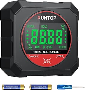 XUNTOP 4x90°Digital Angle Finder Strong Magnetic Bottom Digital Angle Gauge±0.2° Accuracy Angle Measuring Tool with LCD Display for Hanging Decorations Woodworking Construction and Table Saw