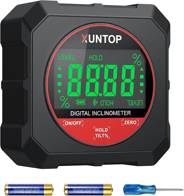 XUNTOP 4x90°Découvreur d'angle numérique Fort Magnetic Bottom Mesure d'Angle numérique ± 0,2° Outil de mesure d'intervalle de précision avec LCD Affichage pour les décorations de suspension Construction de bois et scie à table