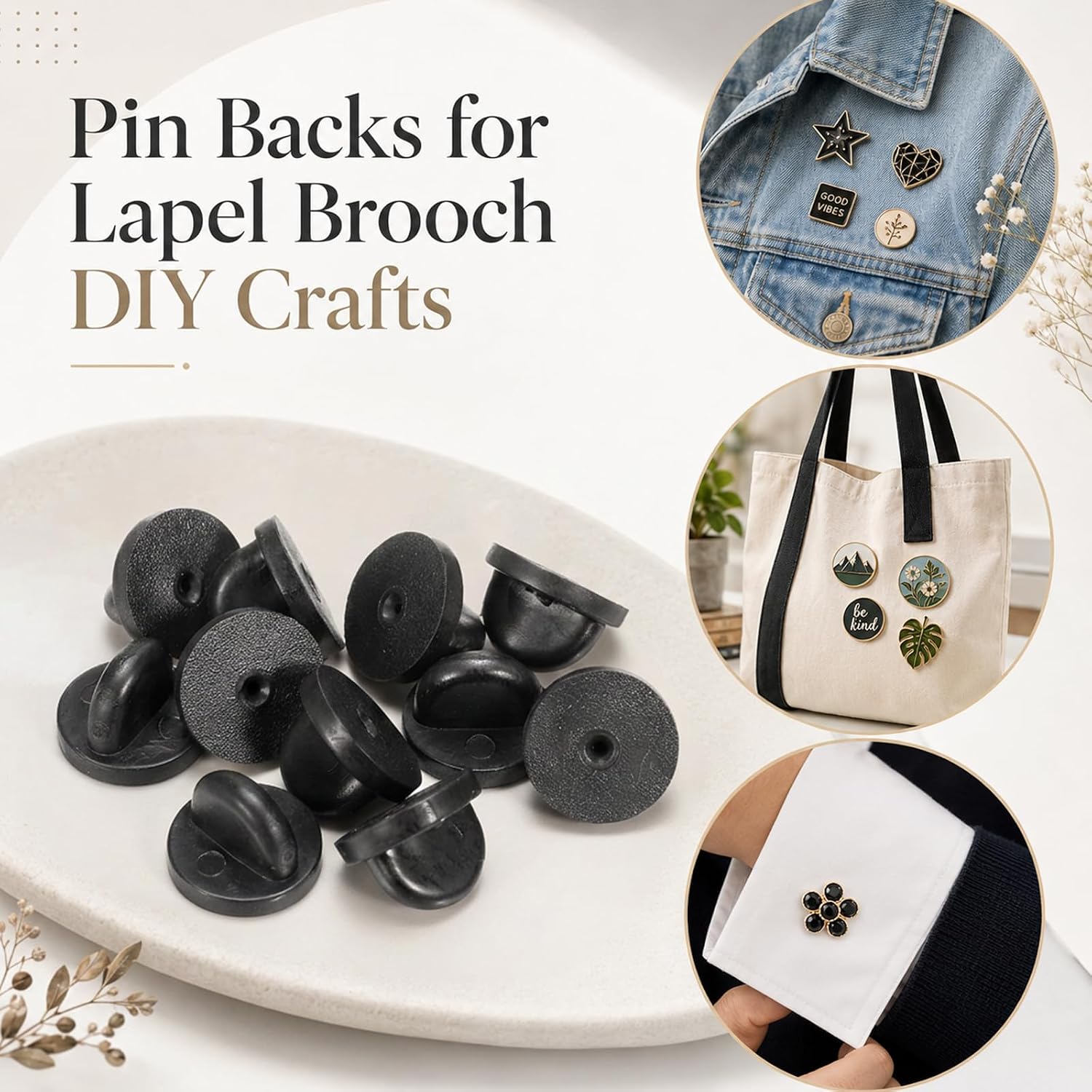 50 PCS Rubber Pin Backs, Reusable Rubber Backs for Pins