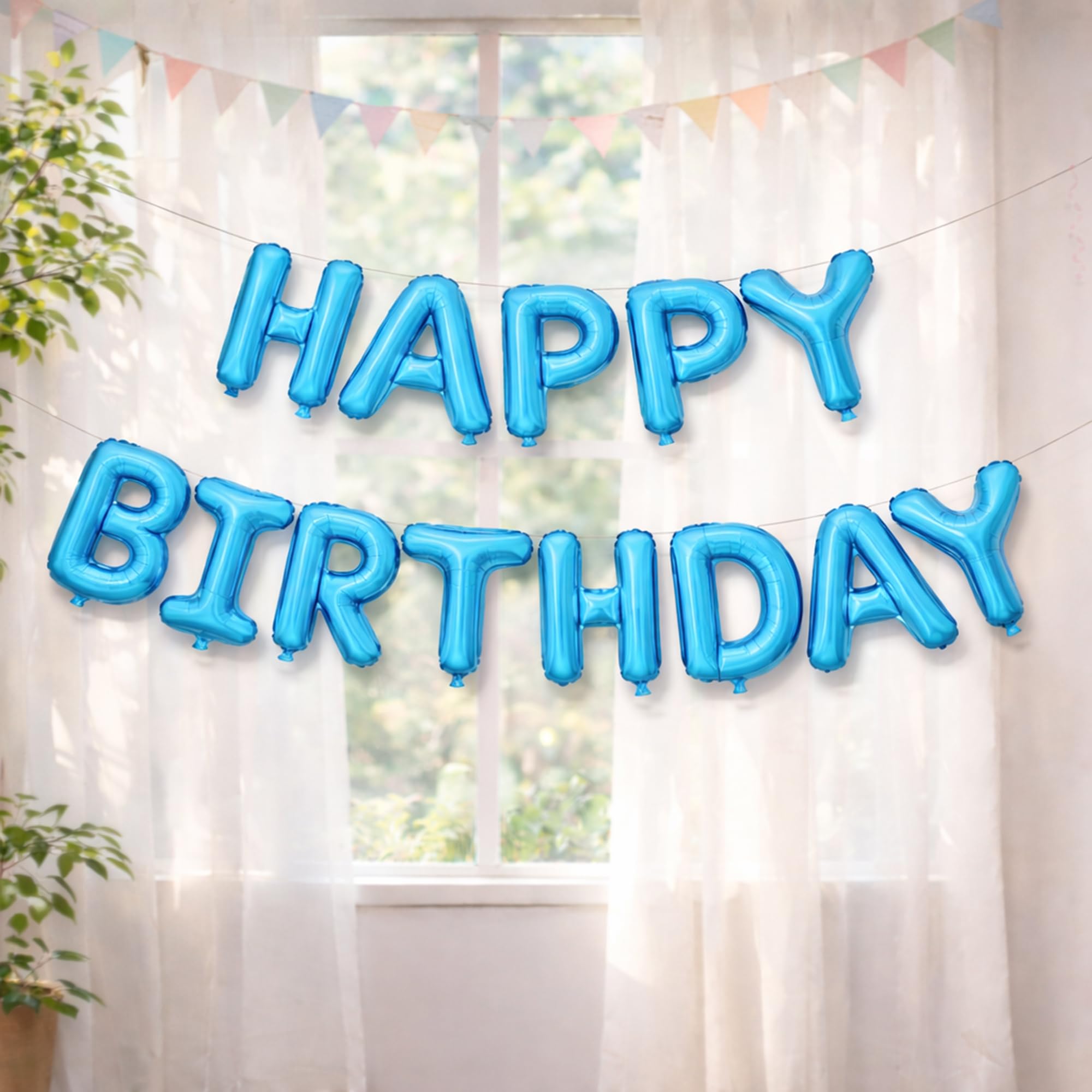 Unique Party - Striscione Di Compleanno Happy Birthday - 2,74 M - Design Palloncini Colorati Neon E Blu - 2