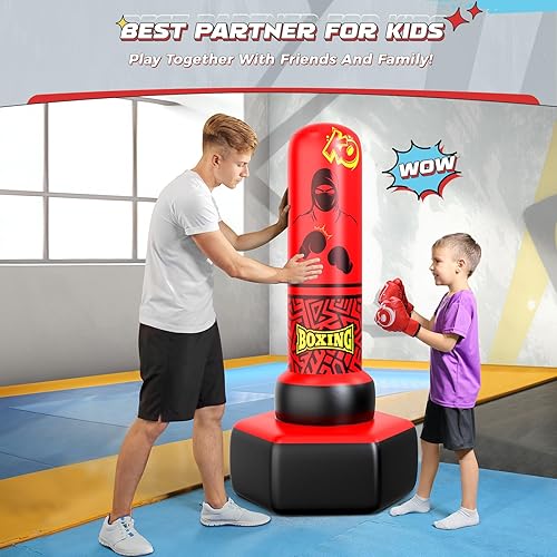 Miniatura 7 de 67'' Inflatable Punching Bag Freestanding for Kids Aged 3-12 Heavy Duty Boxing Set for Karate & Taekwondo, Stable Boxing Bag Active Kids Toy,