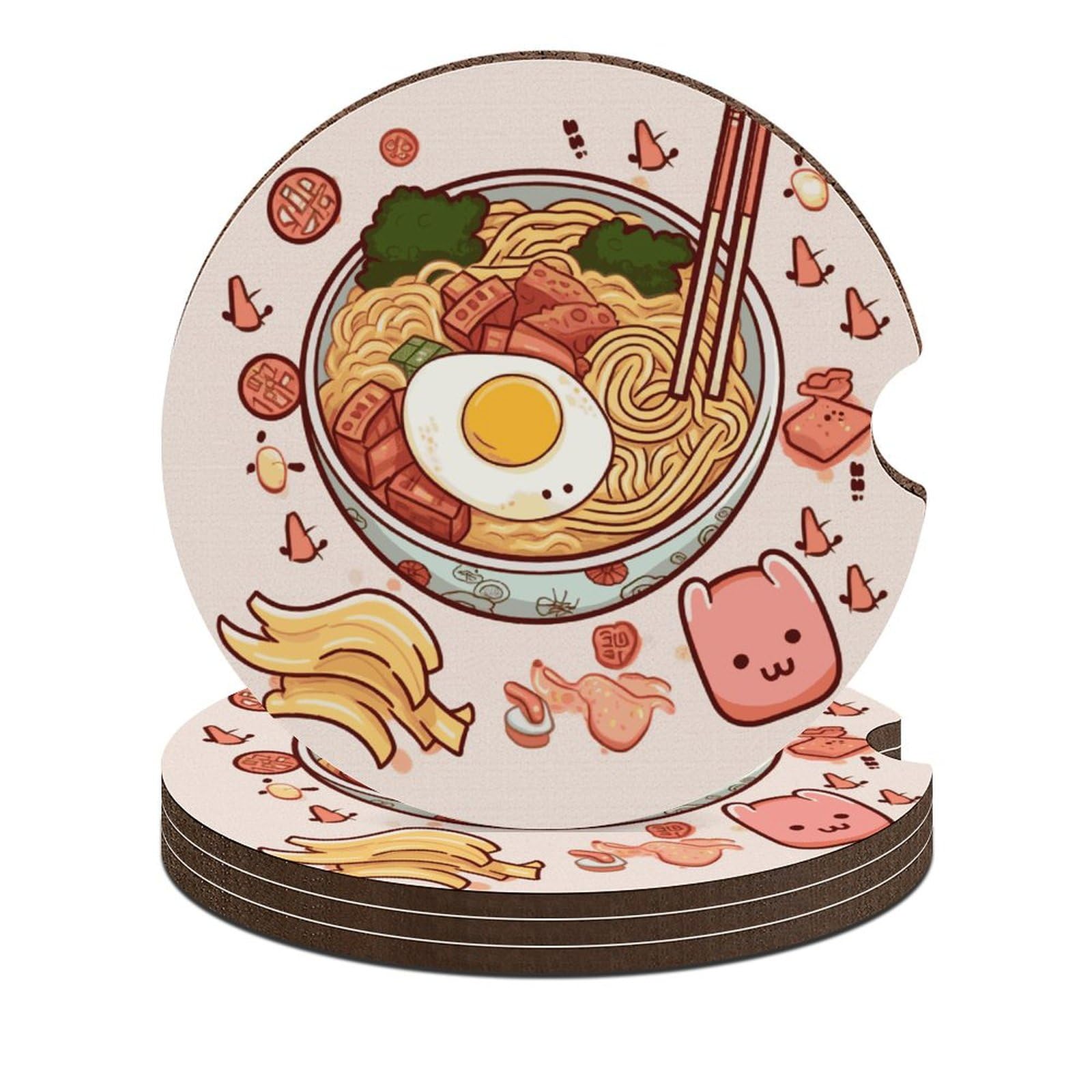 4 PCS Car Cup Holder Coasters Delicious Sweet Ramen Non-Slip Car Coasters Car Interior Accessories for Women Men