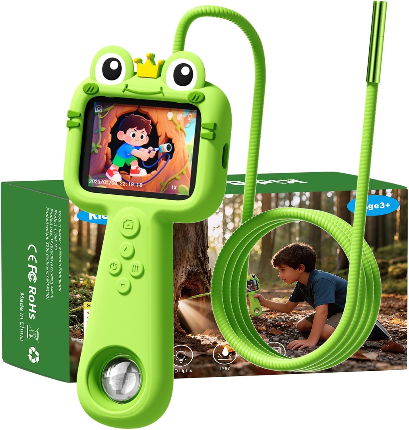Kids Borescope Camera Toy, Snake Endoscope Camera with Light & Flexible Tube - Outdoor Camping & Nature Exploration, STEM Educational Toy for 4-12 Years Old Boys Girls, Holiday Birthday Gifts