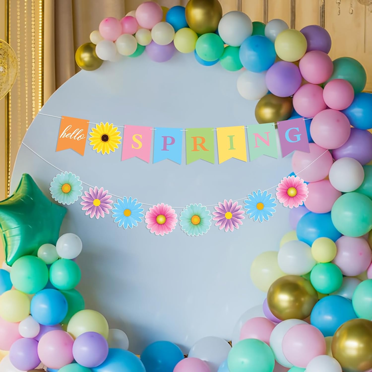 Hello Spring Banner Colorful Spring Wildflower Banner Garland Spring Birthday Party Decorations for Girls Spring Easter Baby Shower Classroom Home Decorations