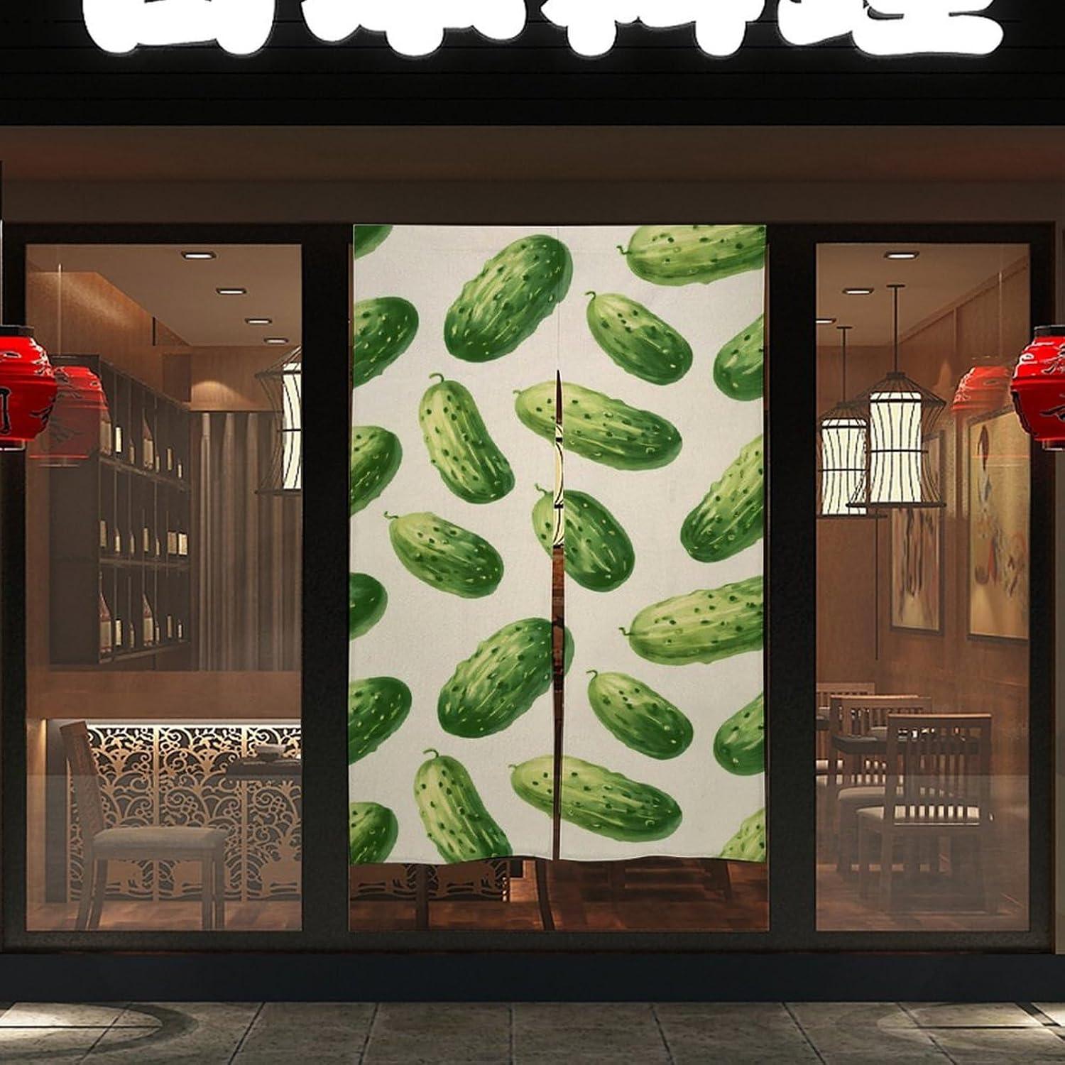 Cucumber Pickles Doorway Curtain Insulated Room Divider Drapes | white linen,privacy curtains