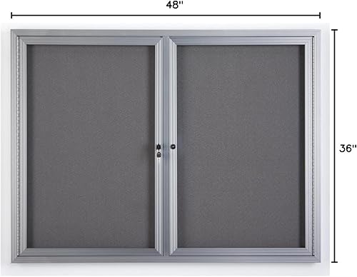 Miniatura 5 de Displays2go Tablón de anuncios cerrado montado en la pared de 48 x 36 pulgadas con 2 puertas, bloqueo, aluminio (FBSW43SVLG)