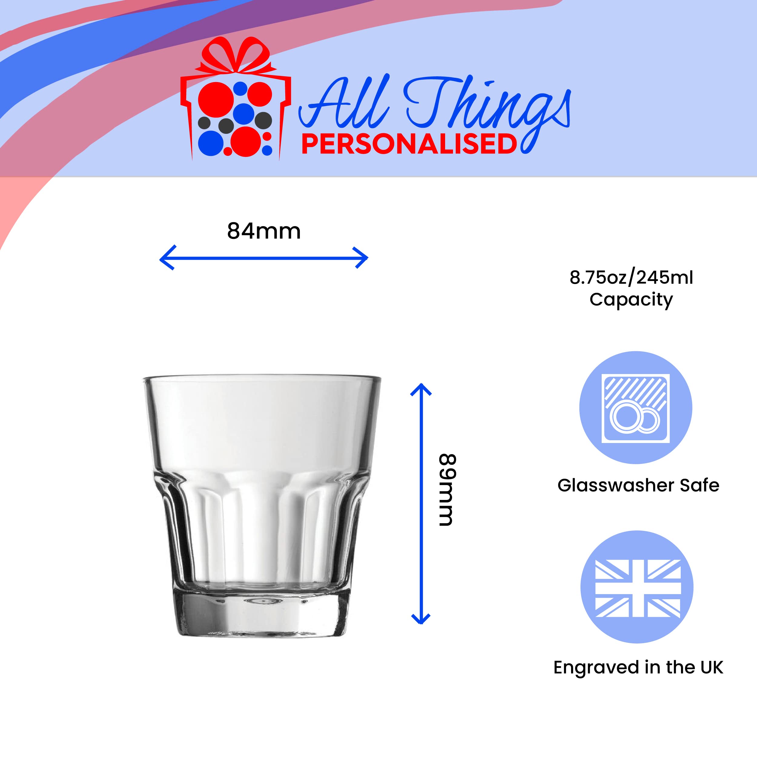 Vaso personalizado grabado estilo americano de 258 ml, vidrio Casablanca, cualquier mensaje, para cualquier ocasión como cumpleaños, bodas, Navidad, Pascua, graduación, grabado en el Reino Unido
