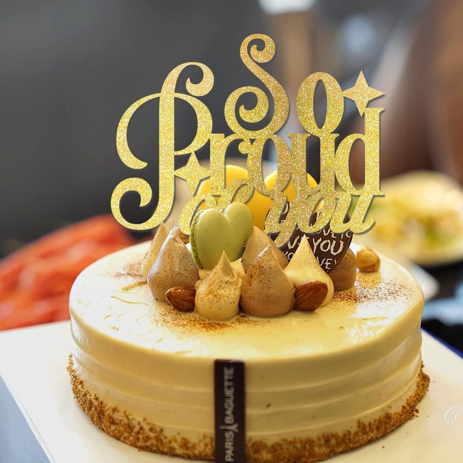 Gyufise Topper per torta con scritta Happy Retirement, con glitter dorati, decorazione per torte per feste in pensione, 1 confezione