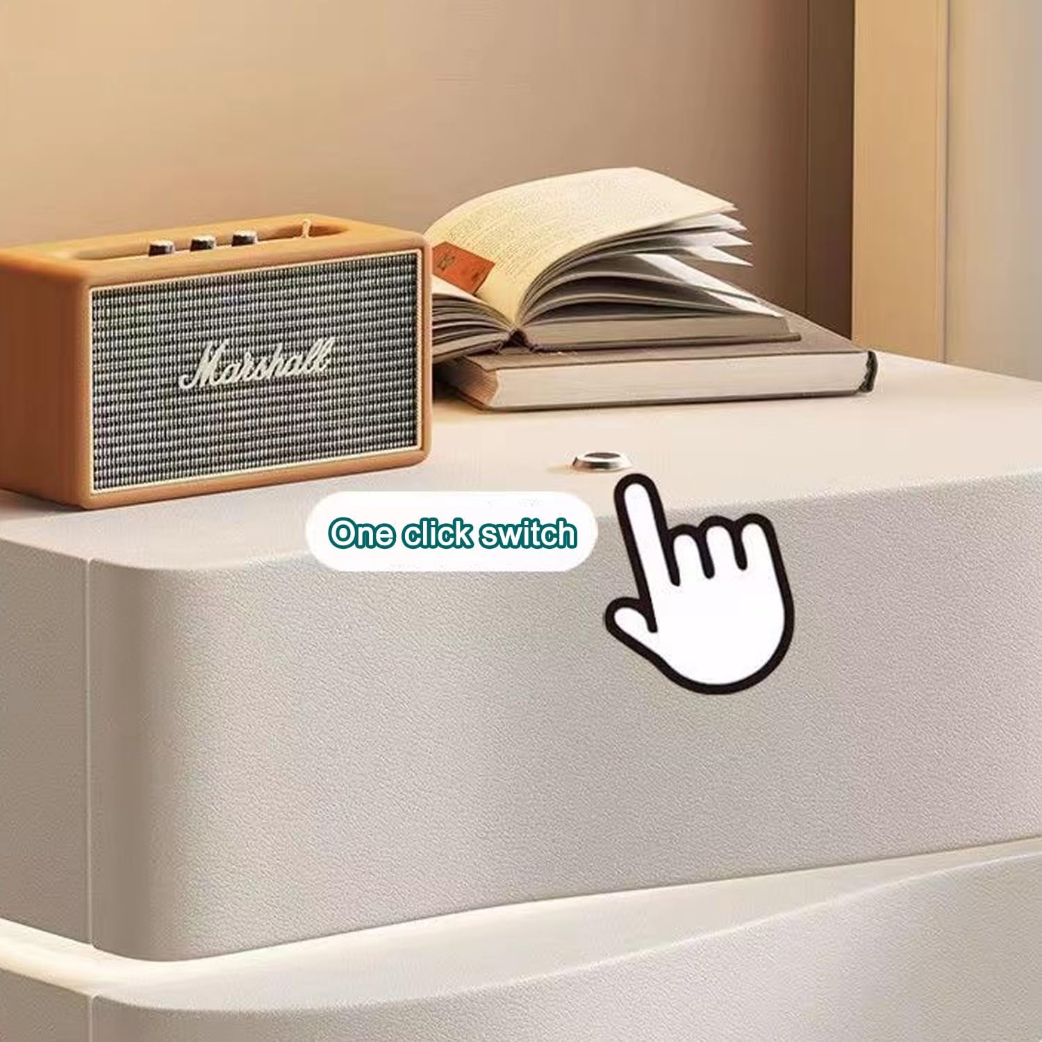 Solid Wood Nightstand, Leather Bedside Table with LED Tubes, Modern Bedroom Nightstand, Side Table, 2/3 Drawers (3-Drawer, Black), S-CTG-2-3