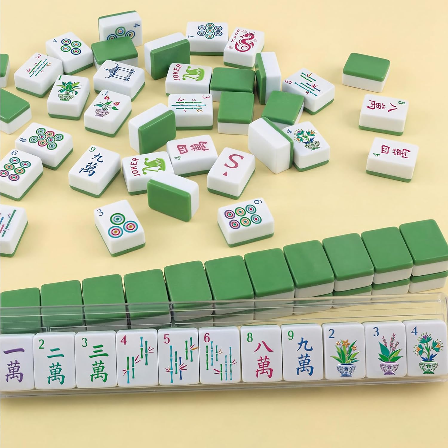 Soulchen American Mahjong Set, 168 Pcs Green Houseplant Tiles with 2 Carrying Bags and Accessories 1.2'' Complete American Mahjong Tile Set Travel Game for Women Tabletop Games Lover Beginners