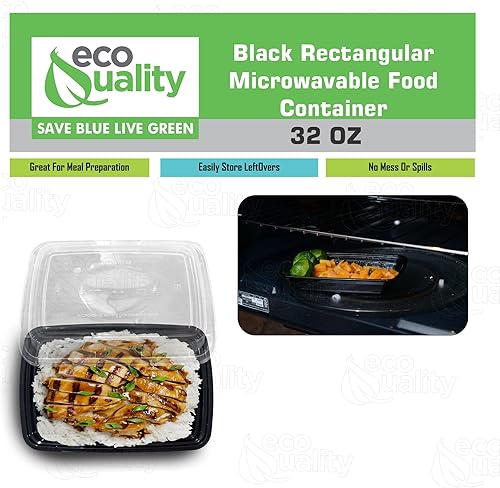 Miniatura 5 de EcoQuality - Paquete de 100 recipientes reutilizables para almacenamiento de alimentos de 32 onzas con tapas, rectangulares sin BPA, aptos para