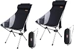 Nice C Camping Chair, Backpacking Chair, Travel Chair, Folding Chair High Back, Compact & Heavy Duty Outdoor, Travel, Picnic, Festival with 2 Side Pockets, Pillow &Carry Bag (Set of 2 Dark)