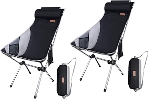 Nice C Camping Chair, Backpacking Chair, Travel Chair, Folding Chair High Back, Compact & Heavy Duty Outdoor, Travel, Picnic, Festival with 2 Side Pockets, Pillow &Carry Bag (Set of 2 Dark)