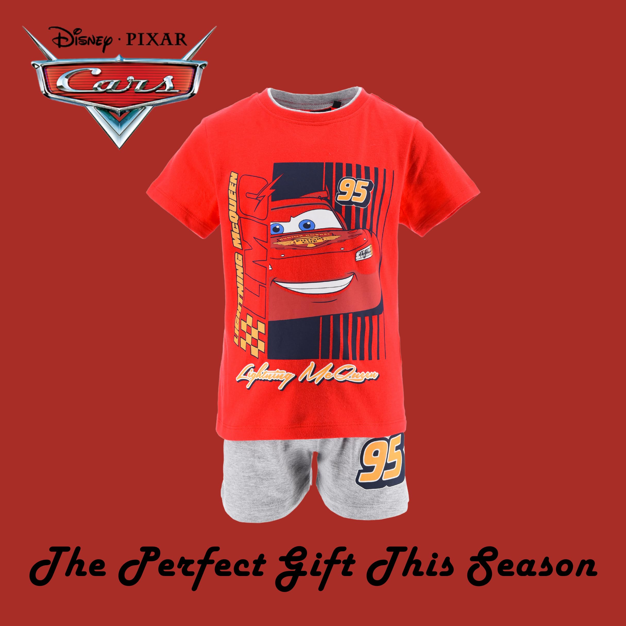 Disney Pixar Cars Ensemble pour Garçon, Pyjama 2 Pièces T-Shirt et Short Motif Lightning McQueen, Tailles 3 a 6 Ans