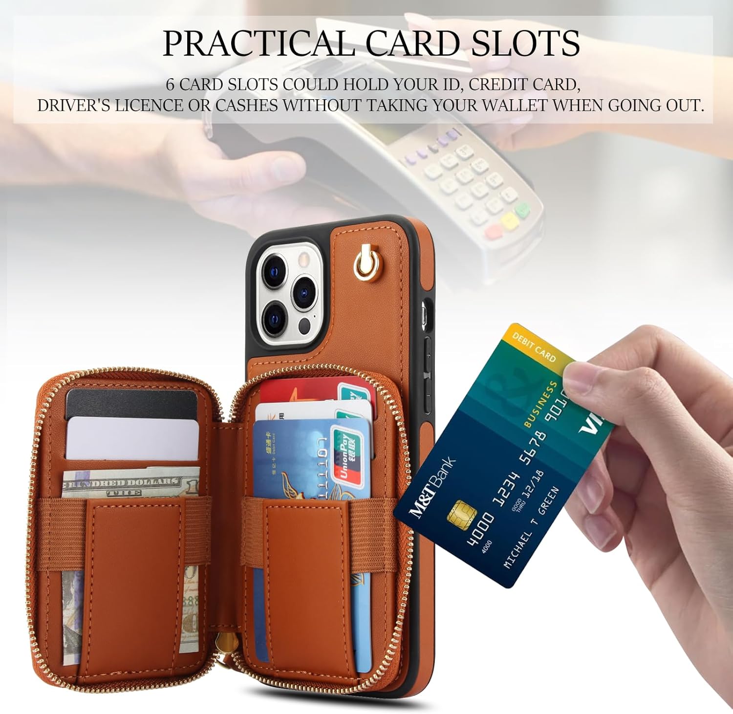 Phone Case for iPhone 12 Pro Max 6.7 Wallet Cell Cover with Tempered Glass Screen Protector Wrist Strap RFID Blocking Card Holder iPhone12promax 5G i 12s Plus iPhone12 12pro Promax Women Girls Brown