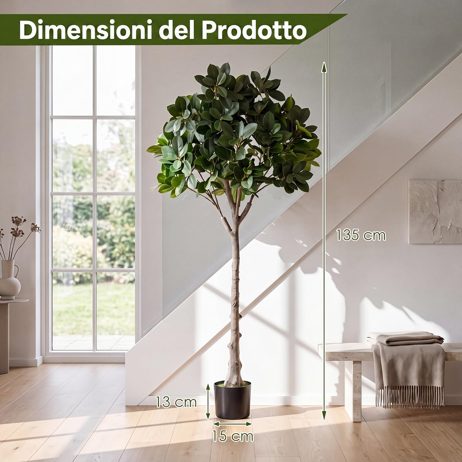 COSTWAY Pianta Finta, Ficus Finto da Interno e Esterno (140 cm) | Albero Artificiale con Rami Realistici, Foglie Fitte e Vaso Zavorrato, per Salotto, Ufficio, Hotel, Balcone e Giardino
