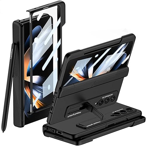 Miniatura 10 de Miimall Funda compatible con Samsung Z Fold 4 con soporte para bolígrafo en el borde, magnética con bisagras, cubierta de pantalla de vidrio