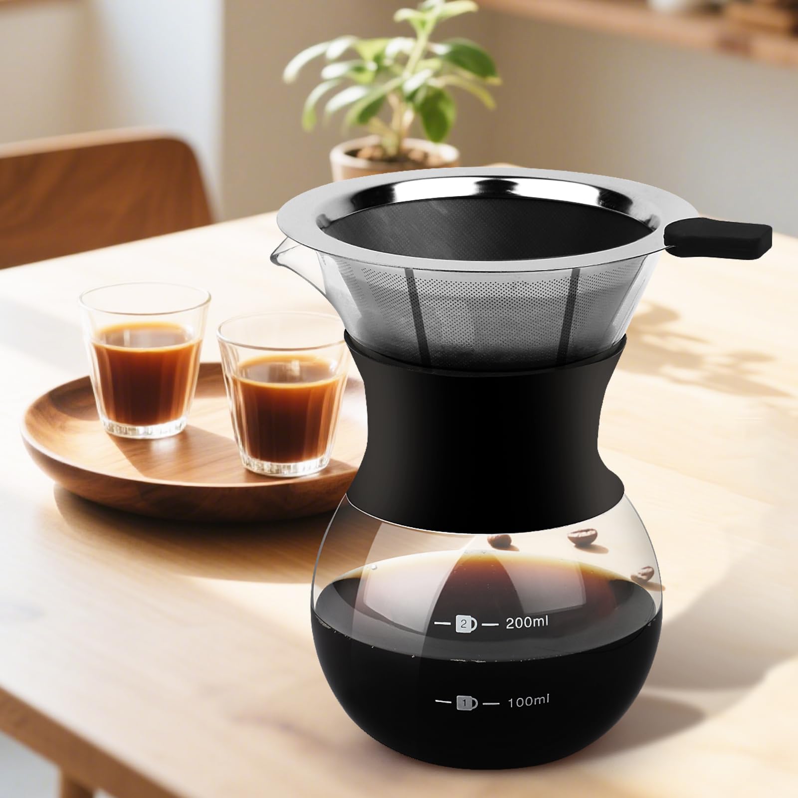 Image secondaire de Tasse Verseuse Cafetière, 200ml Verser Over cafetière, Cafetière Manuelle avec Filtre, Filtre à Café Tasse Verseuse cafetière Go
