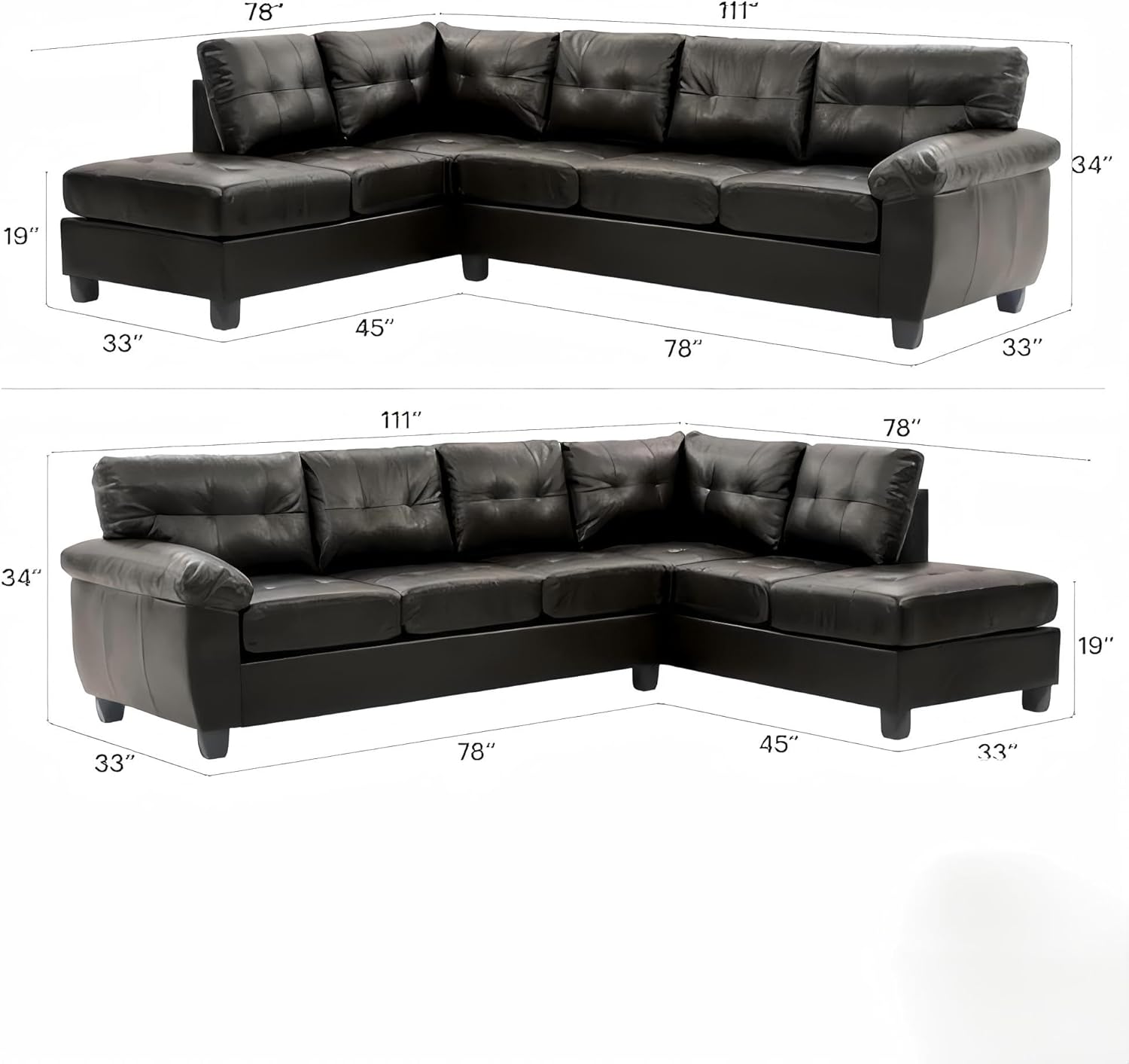 Modern Style PU L-Shape 4 Seat Sectional Sofa,Hardwood Frame,Removable Backs