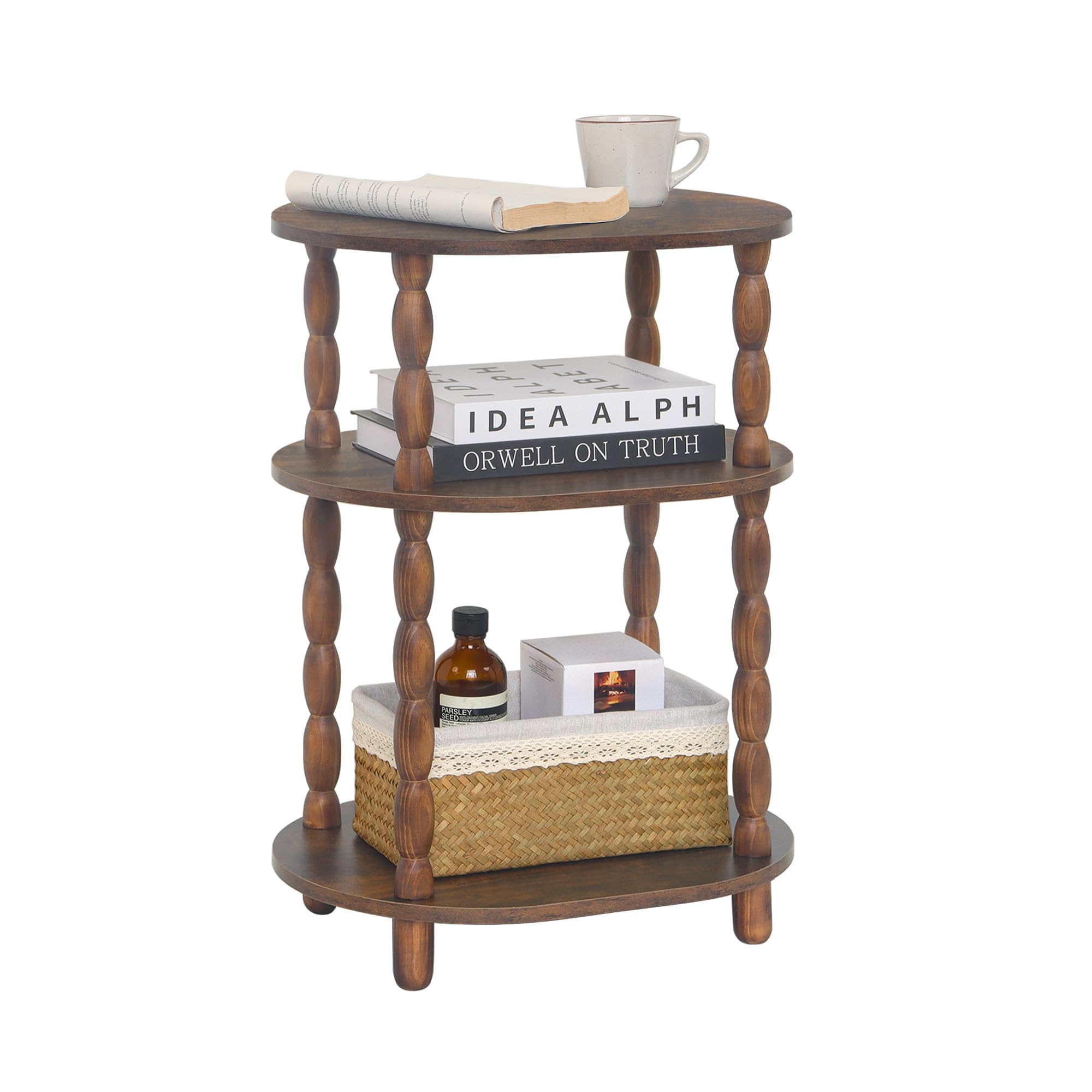 Three-Tier Oval Side Table in Rustic Brown