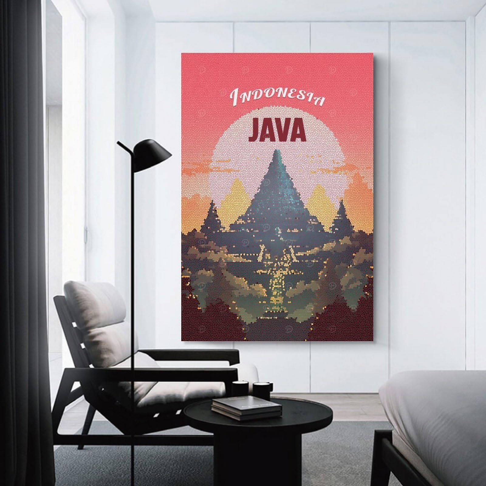 Junmoney Indonesia Java Travel Canvas Wall Decor 24x36inch(60x90cm), for Lounge, Study, Hallway Or Flat Walls, Canvas Wall Art That Fits Changing Layouts