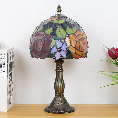 Miniatura 6 de Pequeña lámpara Tiffany Mini lámpara de mesa de vidrieras estilo rosa acento memoria simpatía lámpara 8 x 14.5 pulgadas