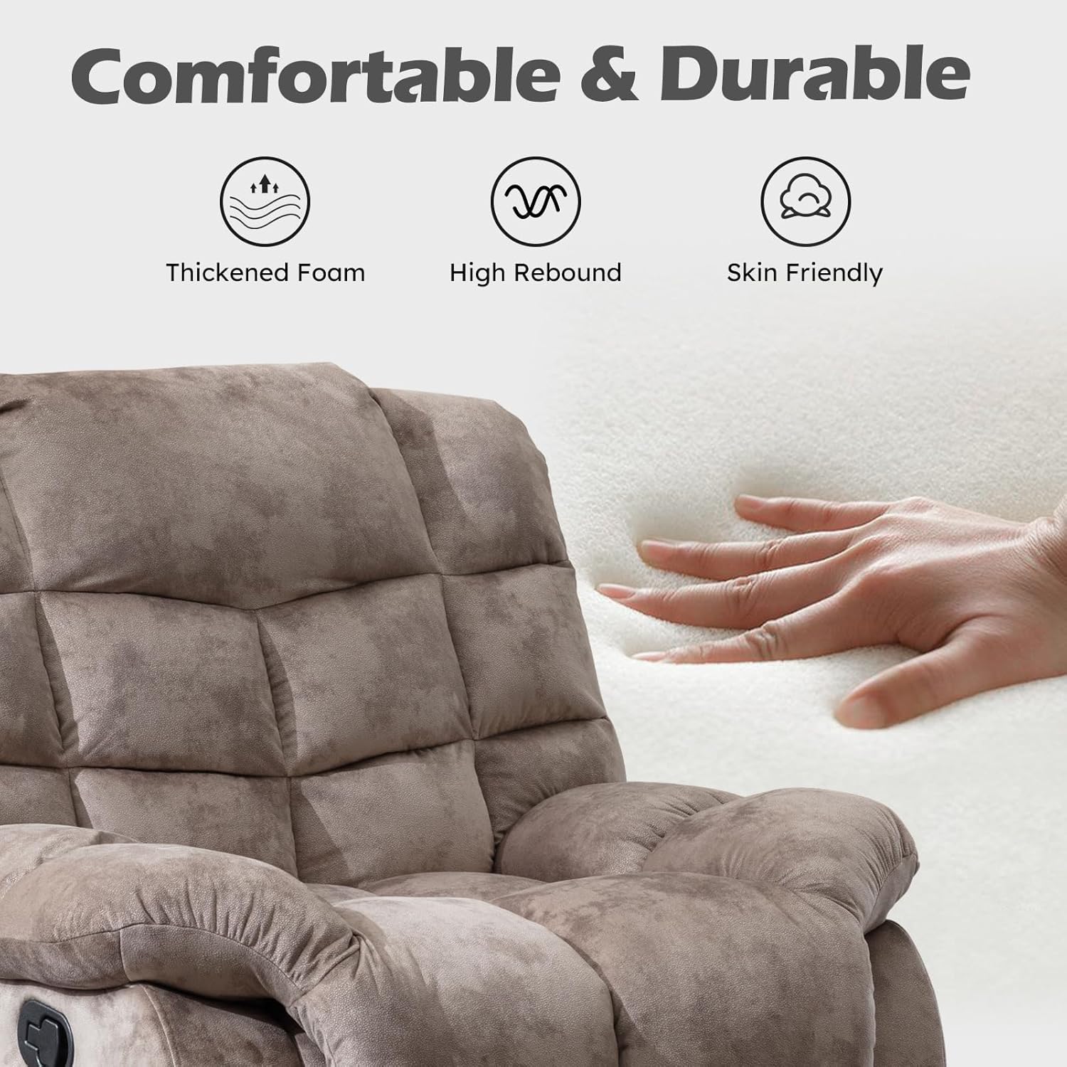 EBELLO Manual Recliner Sofa Set, Soft Fabric Reclining Living Room Set, Include Single Recliner Chair and 3 Seat Manual Recline Sofa, Light Brown
