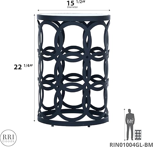 Miniatura 3 de Mesa auxiliar redonda de metal, mesa auxiliar negra con parte superior de cristal, mesa auxiliar para dormitorio, sala de estar, oficina