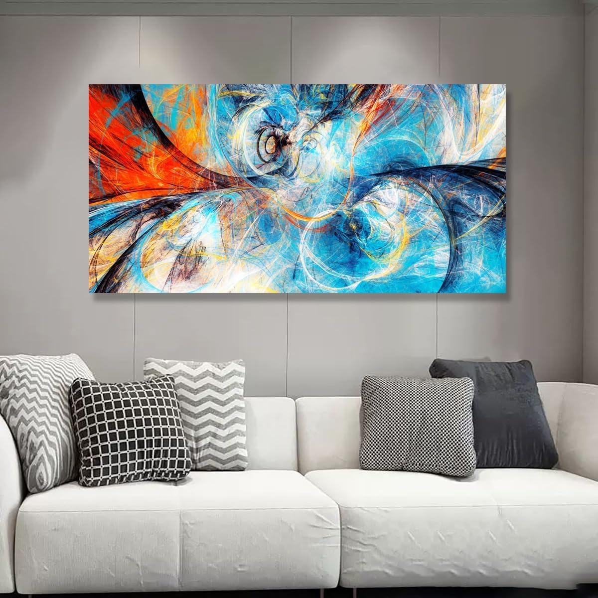 Blue Abstract Smart Line Pictures Canvas Wall Art for Living room Bedroom Wall Decor, Smart Line Wall Art Print Paitnings for home Decor,Morden Artwork Line Drawing Full of Imagination Canvas Art Waterproof Stretched Ready to Hang-28x57inches