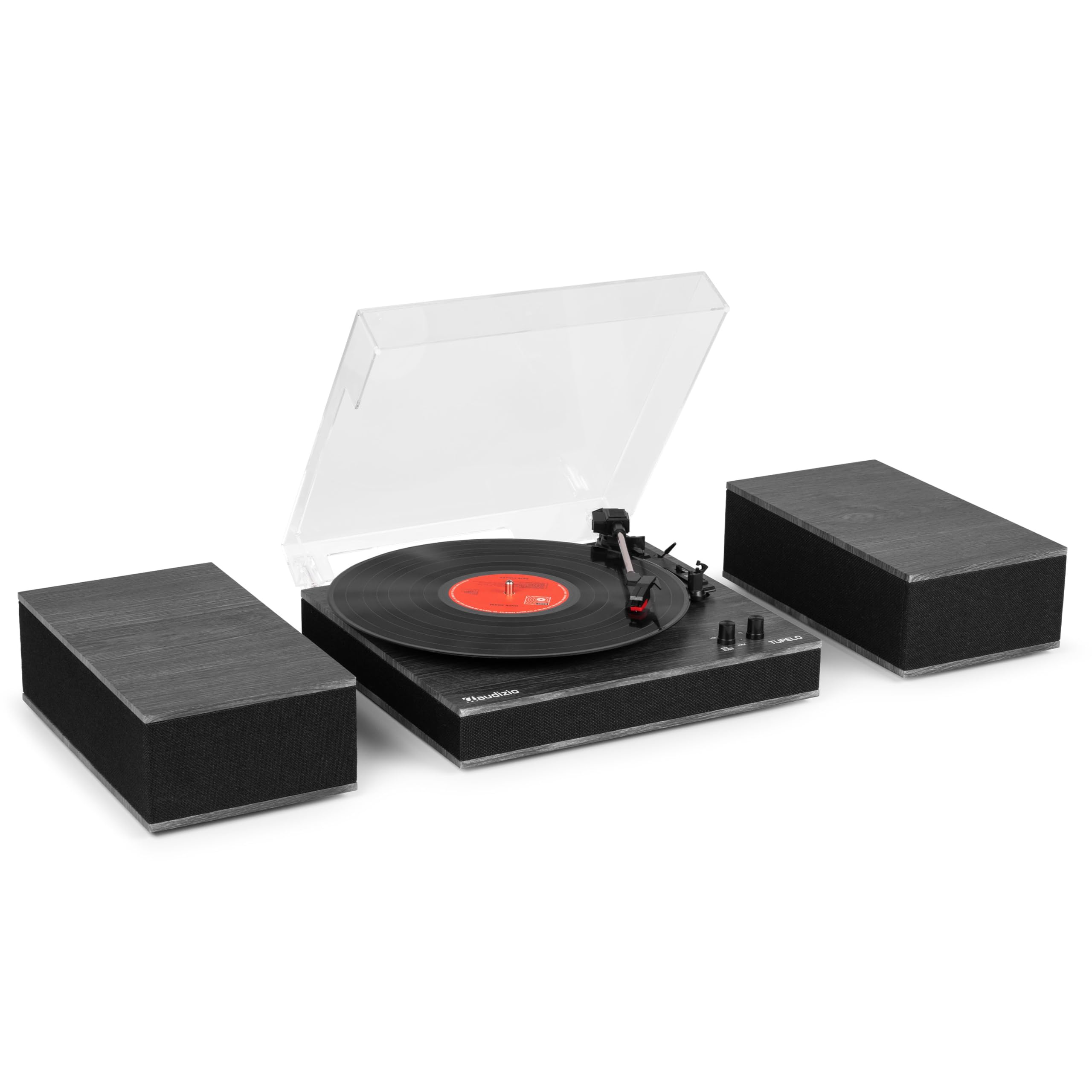 Audizio Tupelo - Plattenspieler mit Lautsprecher & Bluetooth, Schallplattenspieler Set mit Verstärker, 3 Gang (33/45/78 RPM) - 120 Watt Vinyl Player mit 2 Stereo Lautsprecher, Gramophon - Schwarz