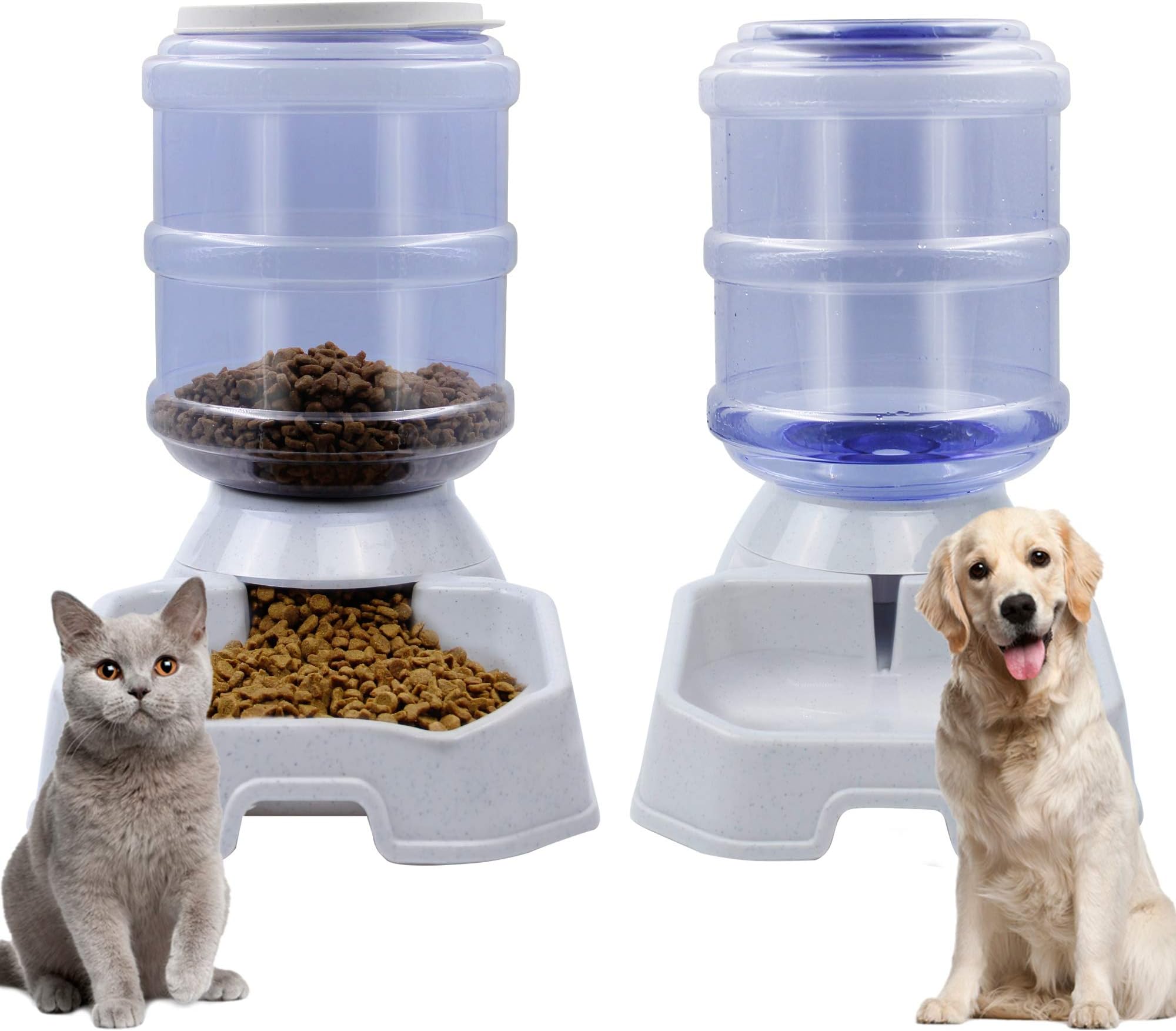 DR.DUDU Cat Dog Automatic Feeding Dispenser & Water Bowl - Large Capacity Automatic Feeding Food Water Dispenser Drinking Fountain for Pets, Square