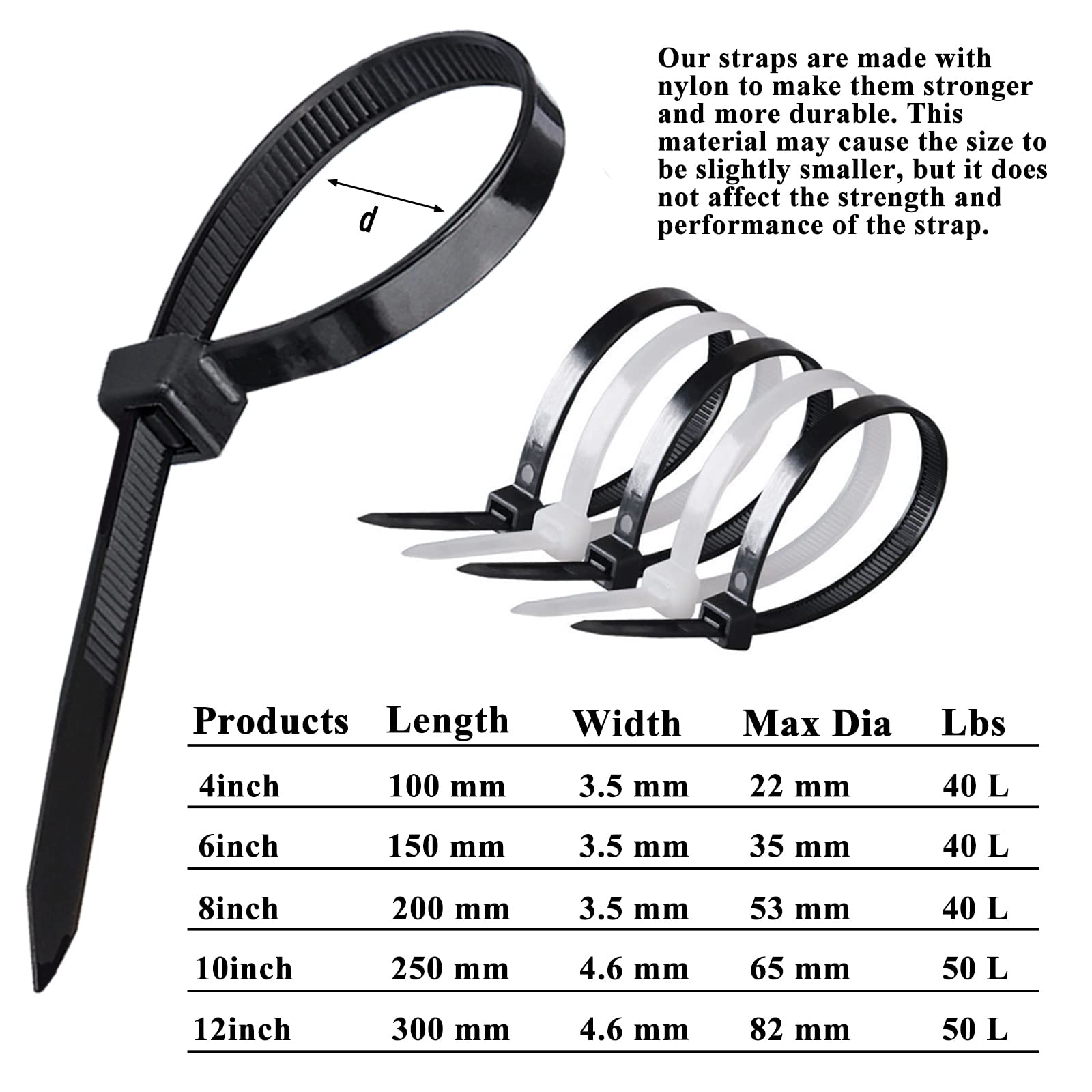 Comrun 4 Inch Black Cable Tie Zip Ties Nylon Zip Ties Plastic Ties 100Pcs