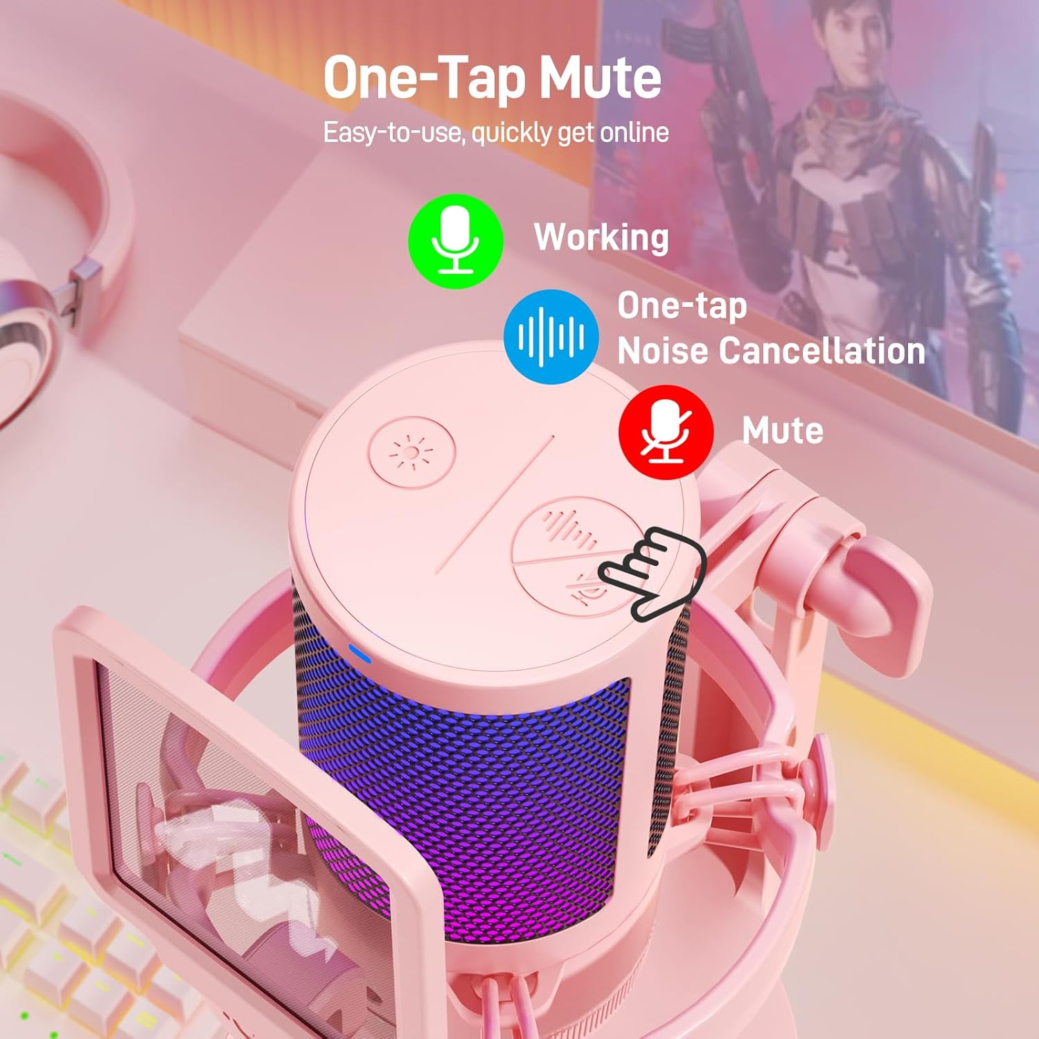 MAONO GamerWave DGM20 microphone with mute button and LED indicator